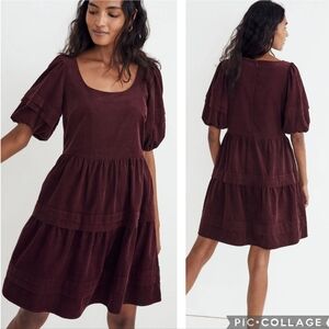 Madewell Corduroy Tiered Mini Dress Size S Burgundy Maroon